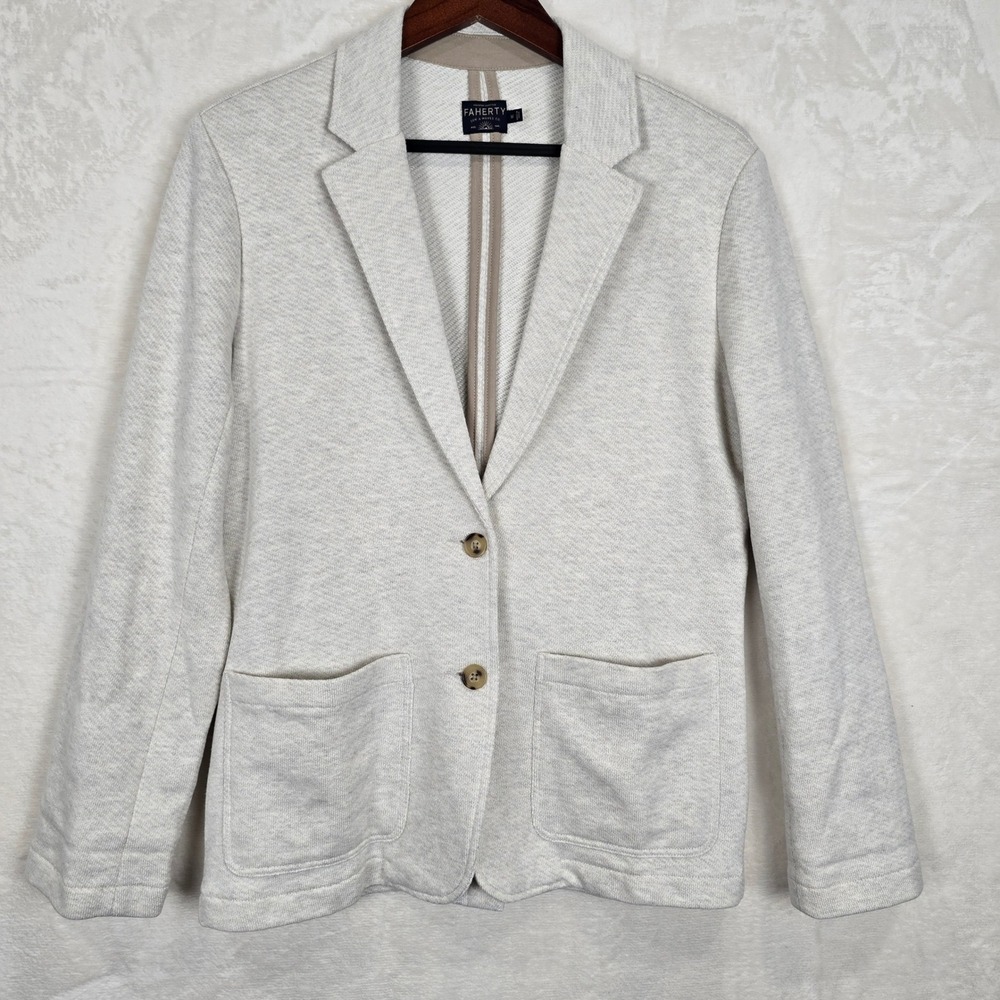 Faherty Women's Oatmeal Organic Cotton inlet Knit Blazer Sz M WOS2313 - Picture 1 of 12